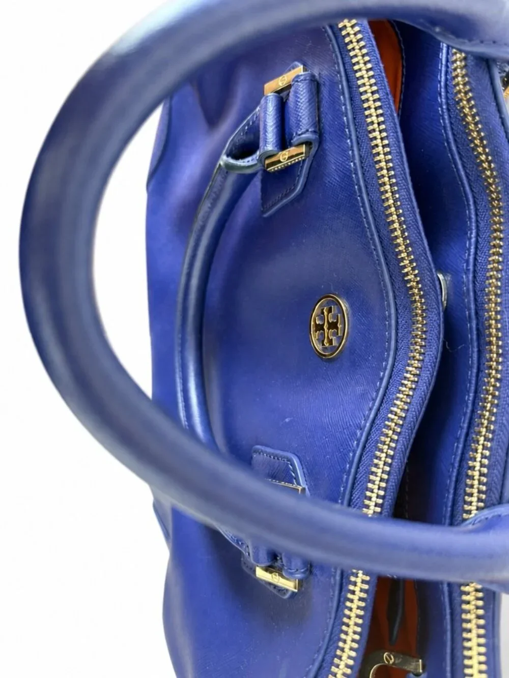 Tory Burch Blue Leather Double Zip Tote Bag